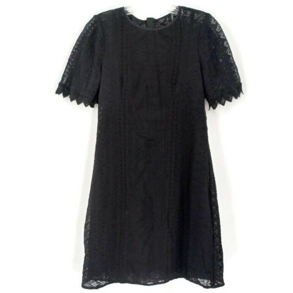 NANETTE LEPORE 2 Black Lace A Line Dress Eyelet Texture Lined Classic Zip Back - Picture 2 of 15